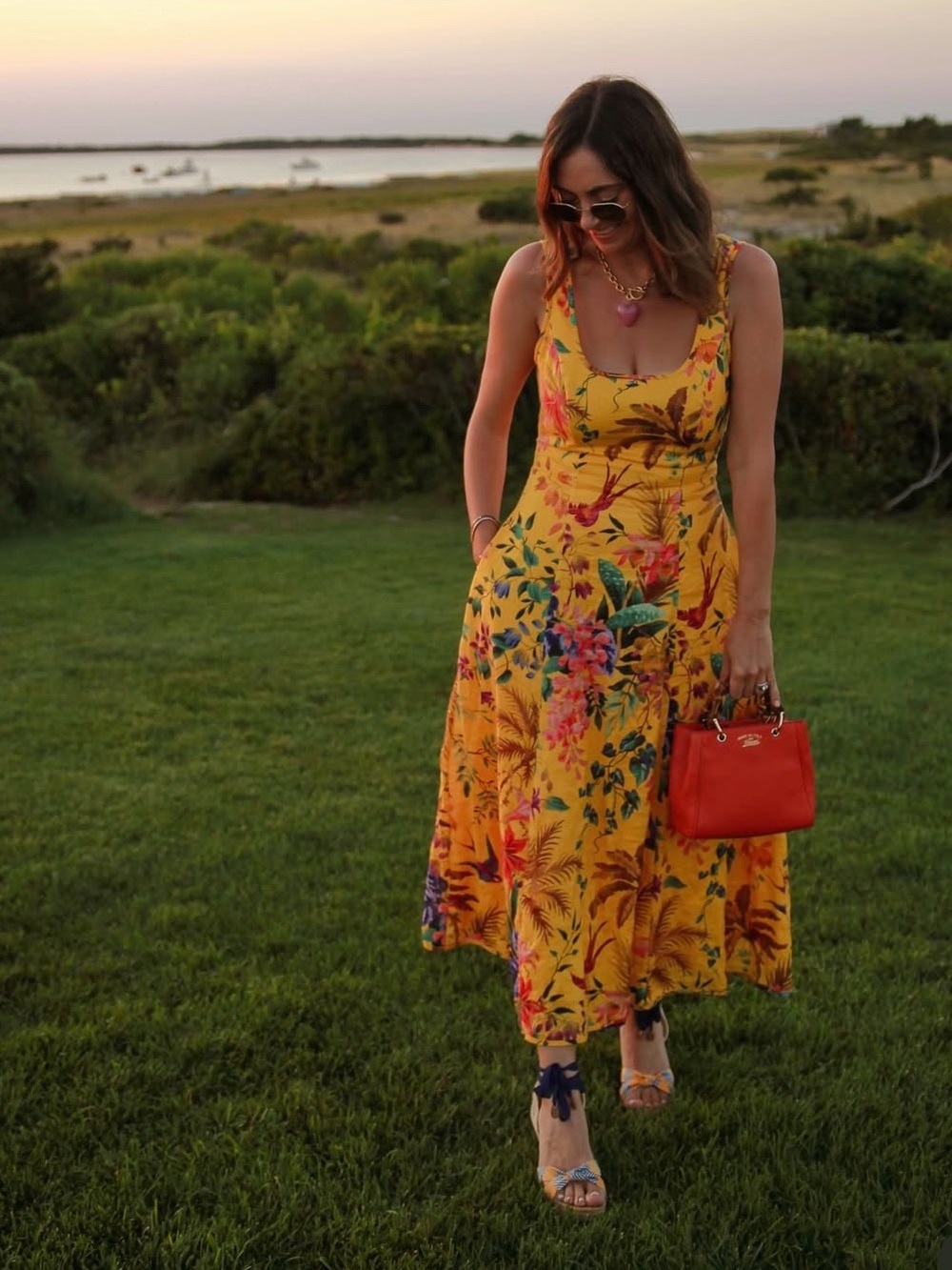 Zimmermann Tropicana Cut Out Midi Dress in Mango Floral